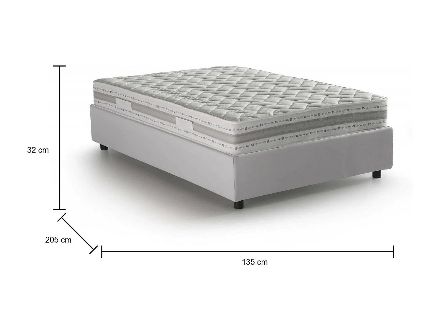 Cama de casal Greta, cama de arrumação com forro em couro ecológico, 100% Fabricado na Itália, abertura lateral, com colchão 120x190 cm incluído, Branco