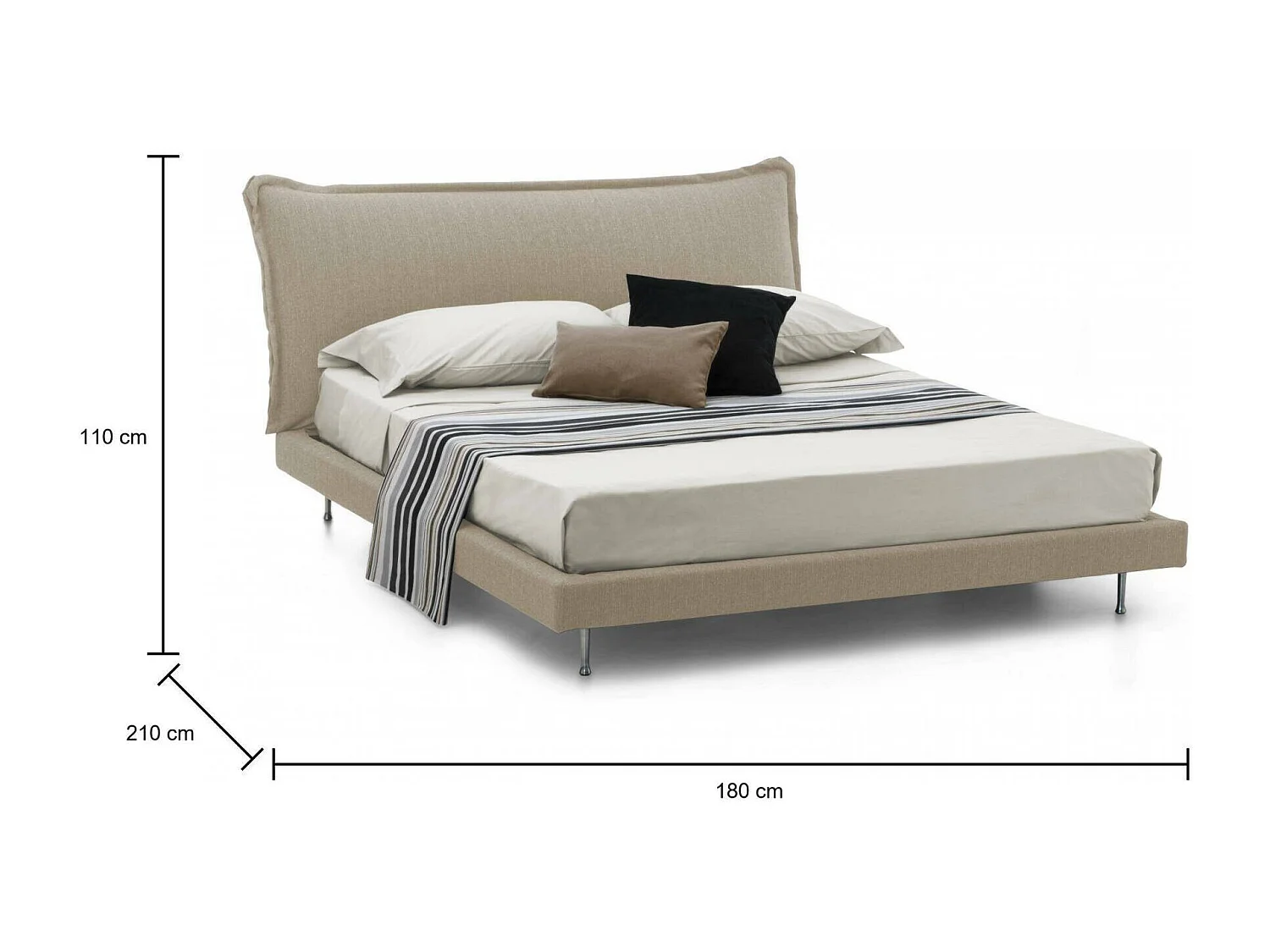 Cama de casal Anika, Cama fixa com forro de tecido e cabeceira, 100% Fabricado na Itália, adequada para colchão 160x190 cm, Bege