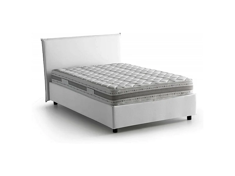 Lit double Asmara, lit coffre avec revêtement en tissu, 100% Made in Italy, ouverture frontale, avec matelas 120x190 cm inclus, Blanc