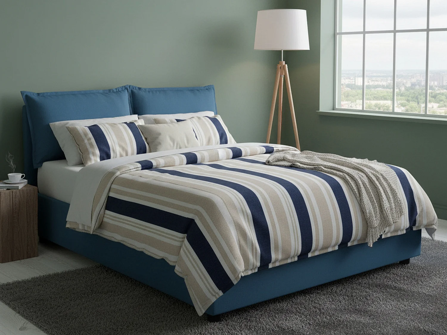 Lit double Antonia, Lit coffre avec revêtement en tissu, 100% Made in Italy, Ouverture frontale, adapté pour matelas 160x200 cm, Bleu