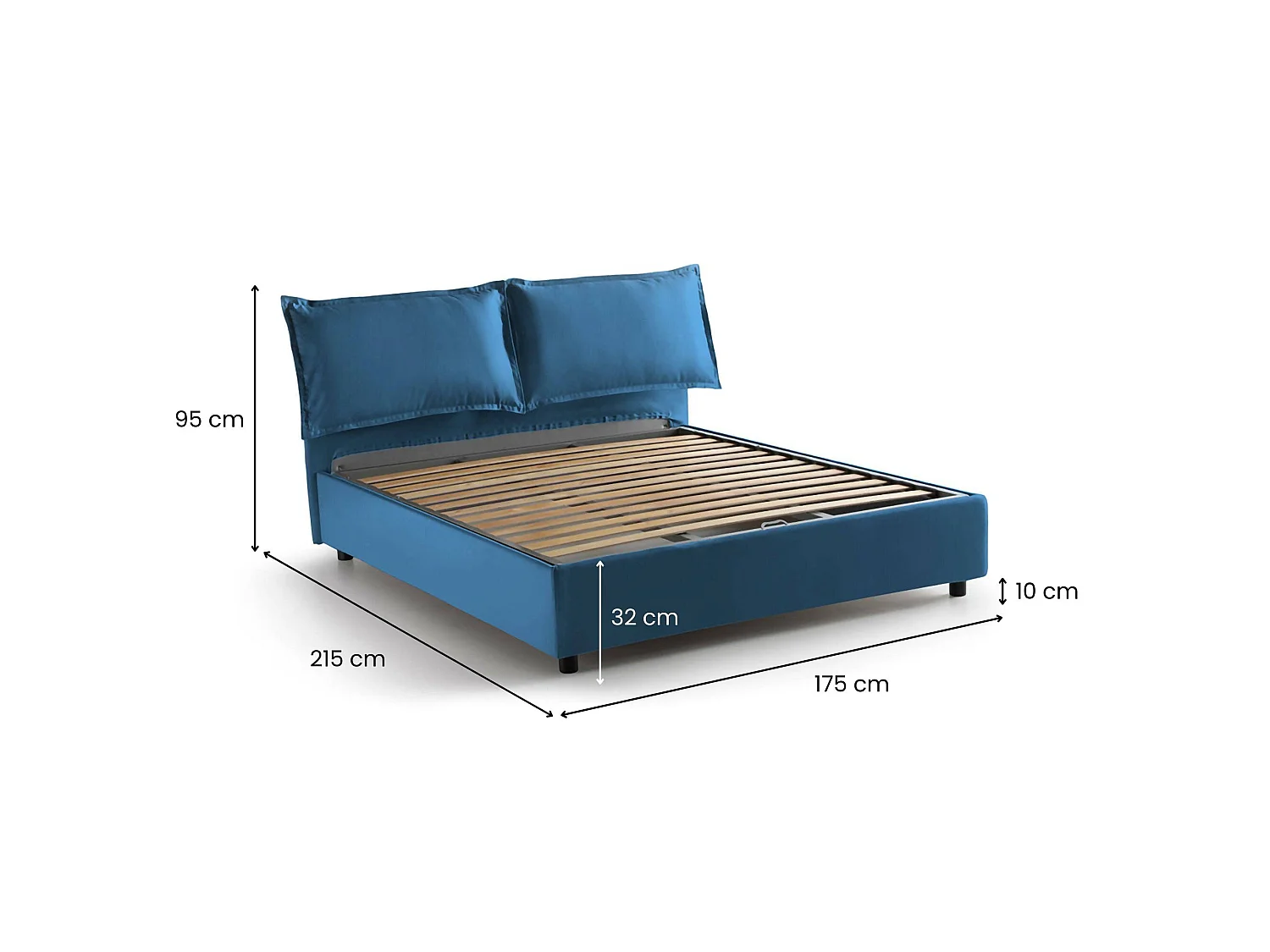 Lit double Antonia, Lit coffre avec revêtement en tissu, 100% Made in Italy, Ouverture frontale, adapté pour matelas 160x200 cm, Bleu