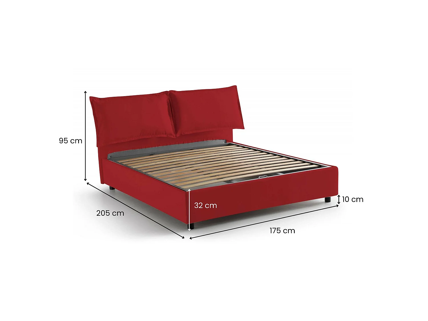 Letto matrimoniale Deborah, Letto contenitore con rivestimento in tessuto, 100% Made in Italy, Apertura frontale, adatto per materasso Cm 160x190, Rosso