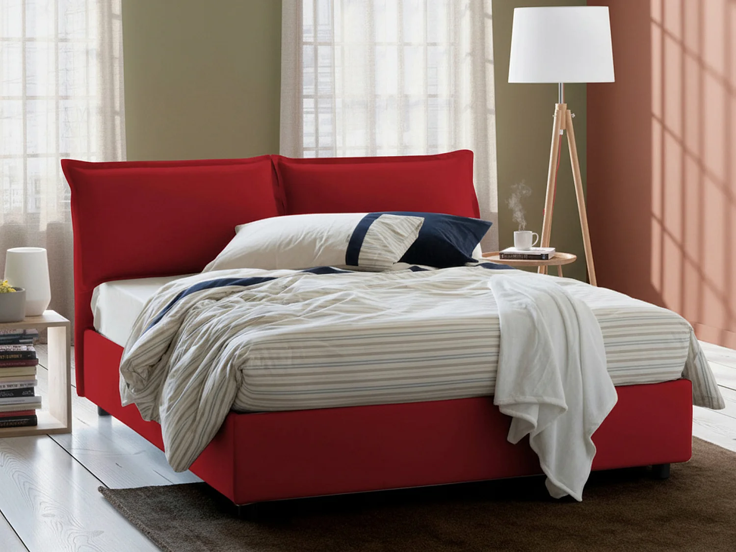 Letto matrimoniale Deborah, Letto contenitore con rivestimento in tessuto, 100% Made in Italy, Apertura frontale, adatto per materasso Cm 160x190, Rosso