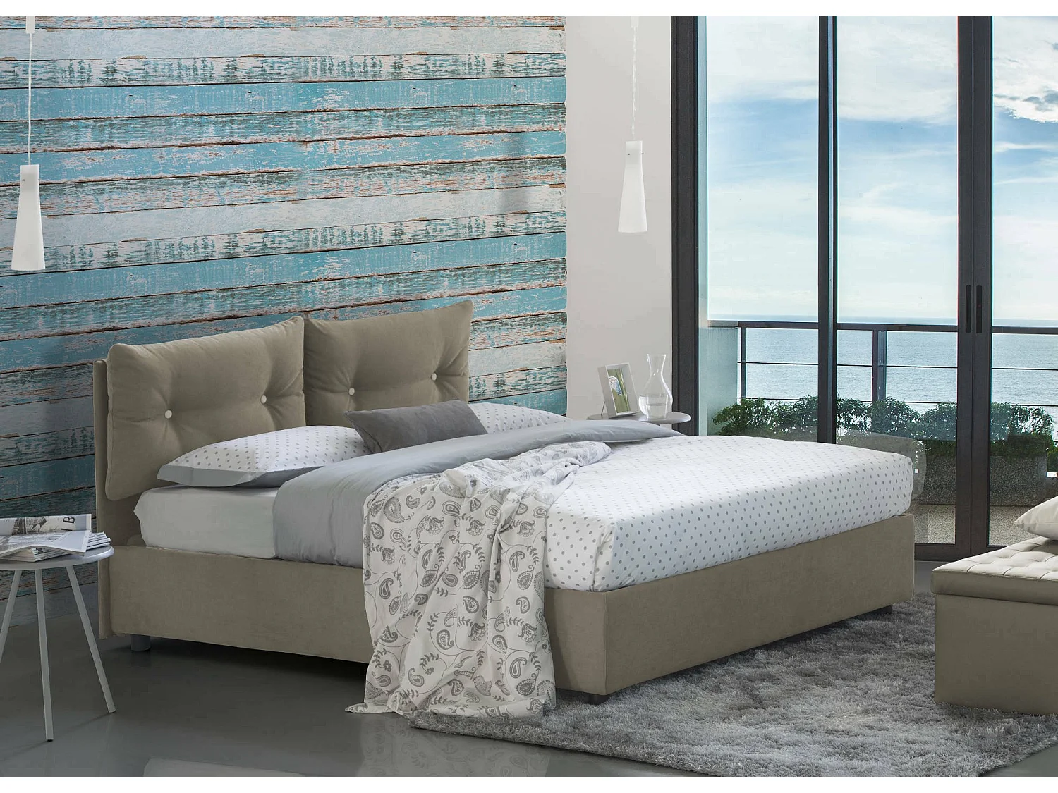 Rita tweepersoonsbed, Opbergbed met stoffen bekleding, 100% Made in Italy, Opening aan de voorkant, inclusief matras 160x190 cm, Taupe