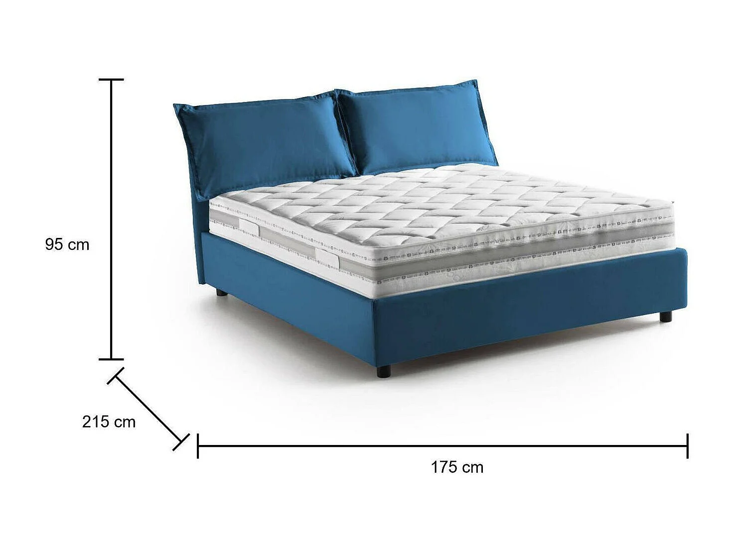 Dubbel bed Sabrina, Opbergbed met stoffen bekleding, 100% Made in Italy, Opening aan de voorkant, inclusief matras van 160x200 cm, Blauw