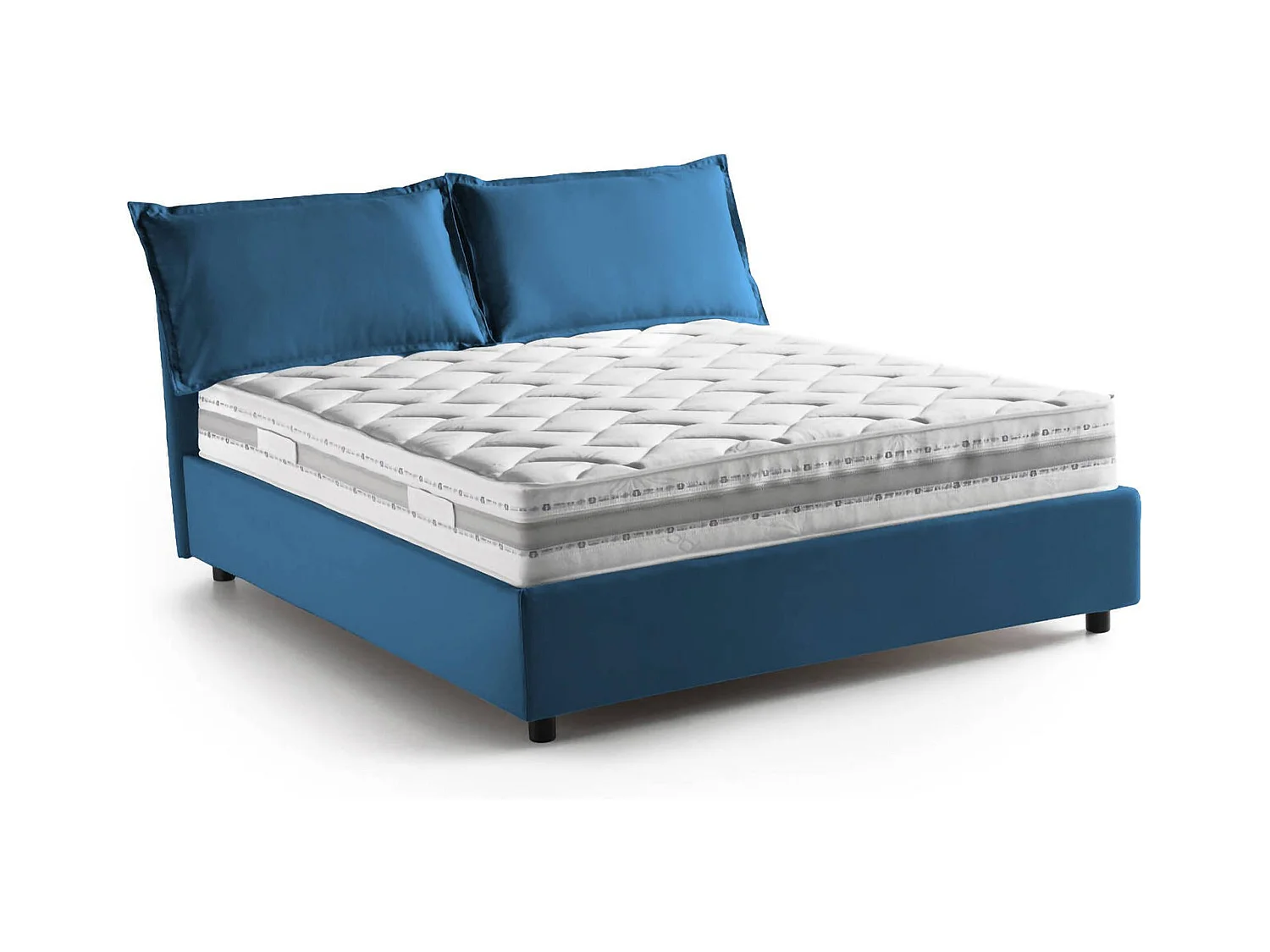 Lit double Sabrina, Lit coffre avec revêtement en tissu, 100% Made in Italy, Ouverture frontale, avec matelas 160x200 cm inclus, Bleu