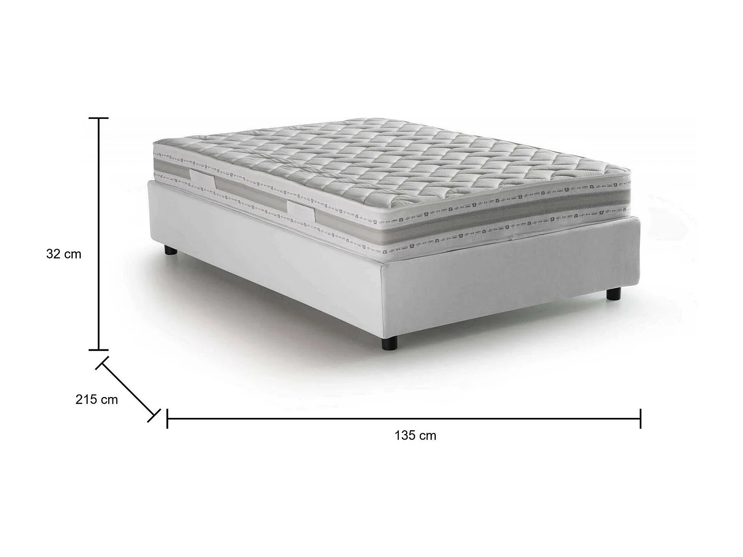 Cama doble Rebecca, Cama contenedor con revestimiento de tela, 100% Made in Italy, Apertura frontal, con colchón de 120x200 cm incluido, Blanco