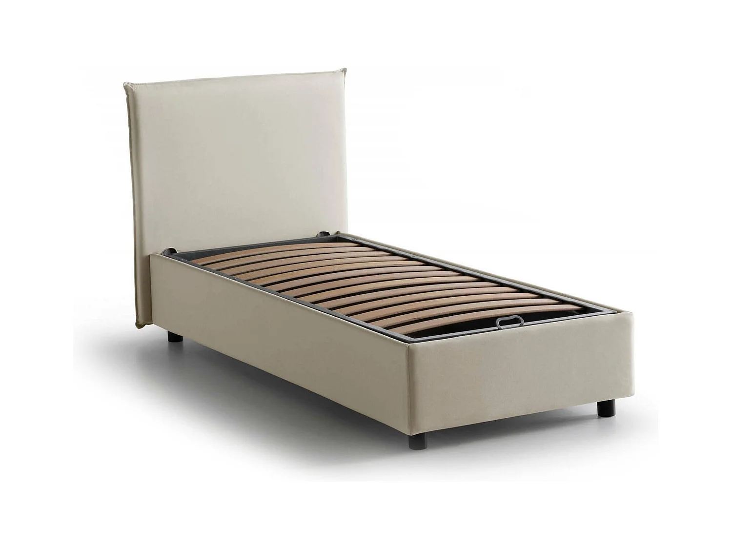 Lit simple Cira, Lit coffre avec revêtement en tissu, 100% Made in Italy, Ouverture frontale, adapté pour matelas 90x200 cm, Beige