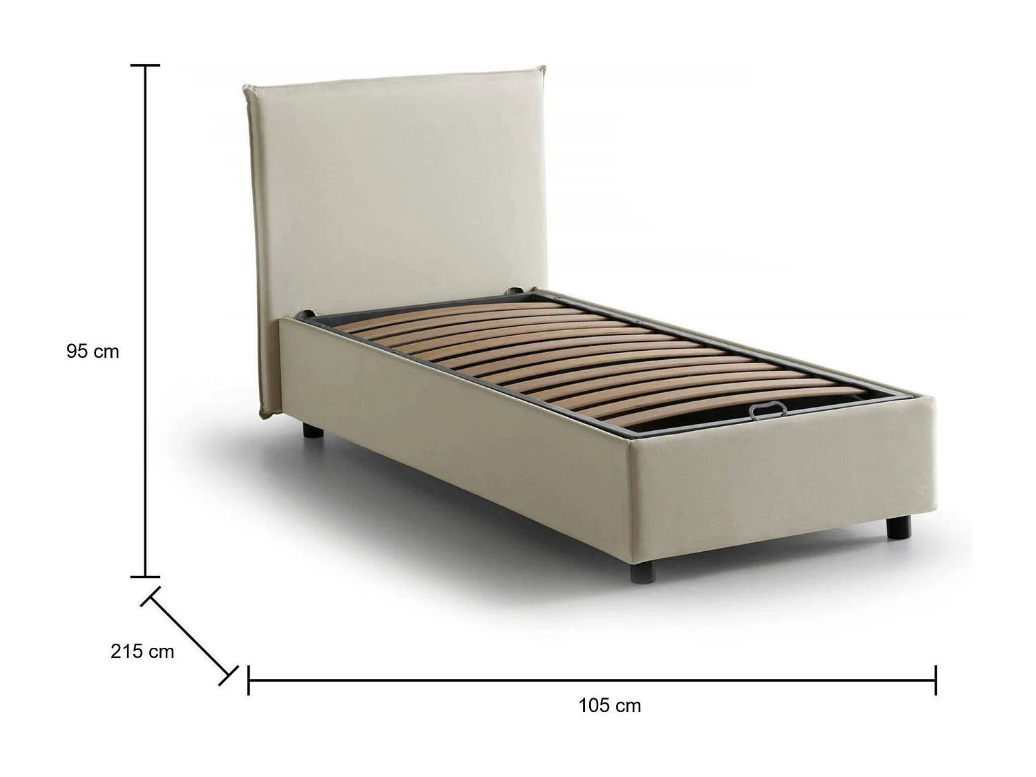 Talamo Italia Eenpersoonsbed Cira Beige Afneembaar met Opbergvak, Matrasmaat 90x200 cm Made in Italy