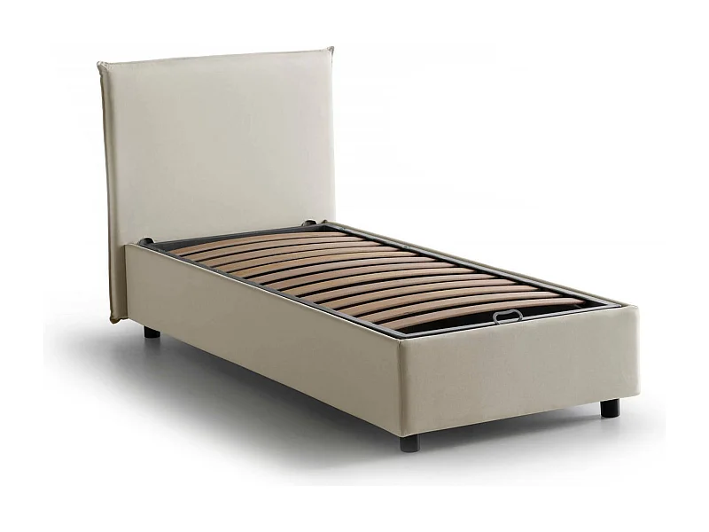 Cira Einzelbett, Bettkasten mit Stoffbezug, 100 % Made in Italy, Ã–ffnung vorne, geeignet für Matratzen 90 x 200 cm, Beige