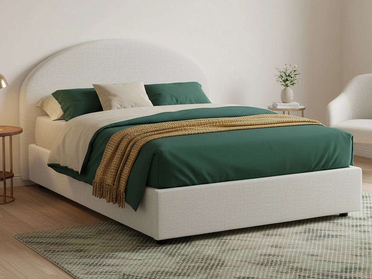 Lit double Connie, lit coffre avec revêtement en tissu, 100% Made in Italy, ouverture frontale, avec matelas 120x190 cm inclus, Blanc