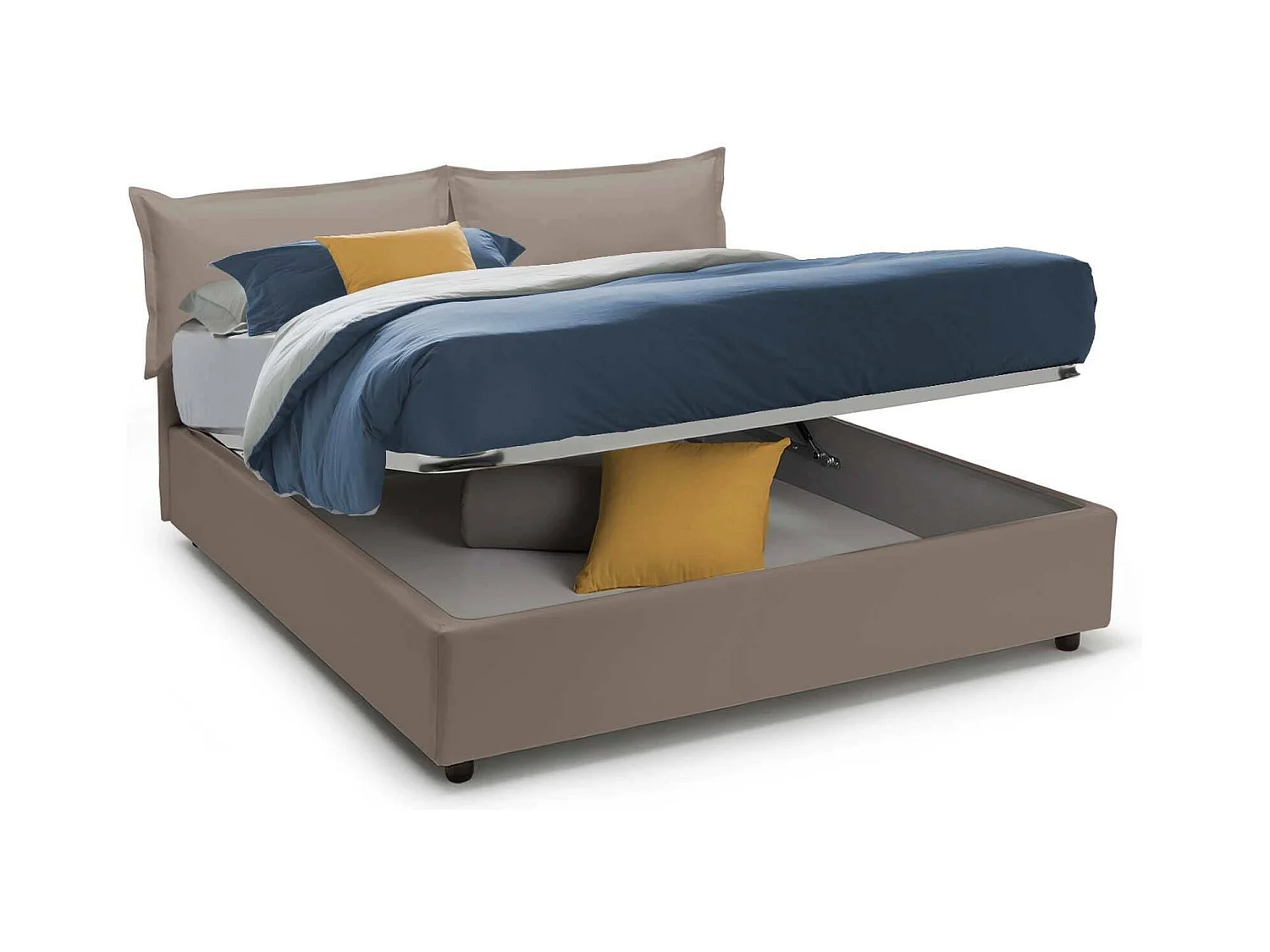 Fatima tweepersoonsbed, Opbergbed met bekleding van eco-leer, 100% Made in Italy, Opening aan de voorkant, inclusief matras van 140x200 cm, Taupe