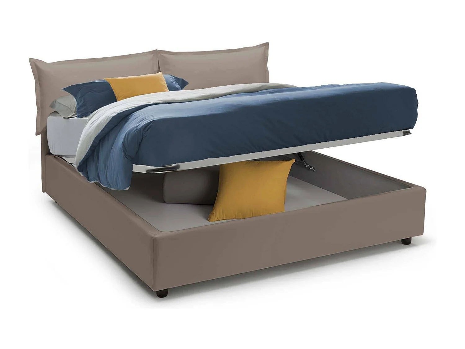 Lit double Fatima, Lit coffre avec revêtement en éco-cuir, 100% Made in Italy, Ouverture frontale, avec matelas 140x200 cm inclus, Taupe