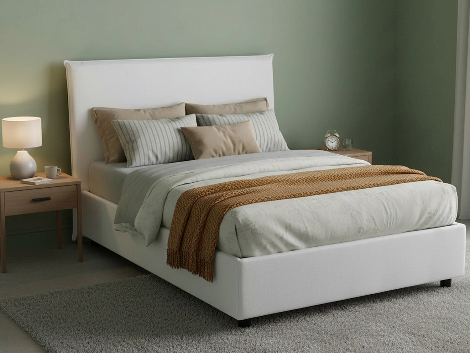 Ashasa Cama doble, canapé con revestimiento de tela, 100% Made in Italy, apertura frontal, apto para colchón de 120x190 cm, blanco