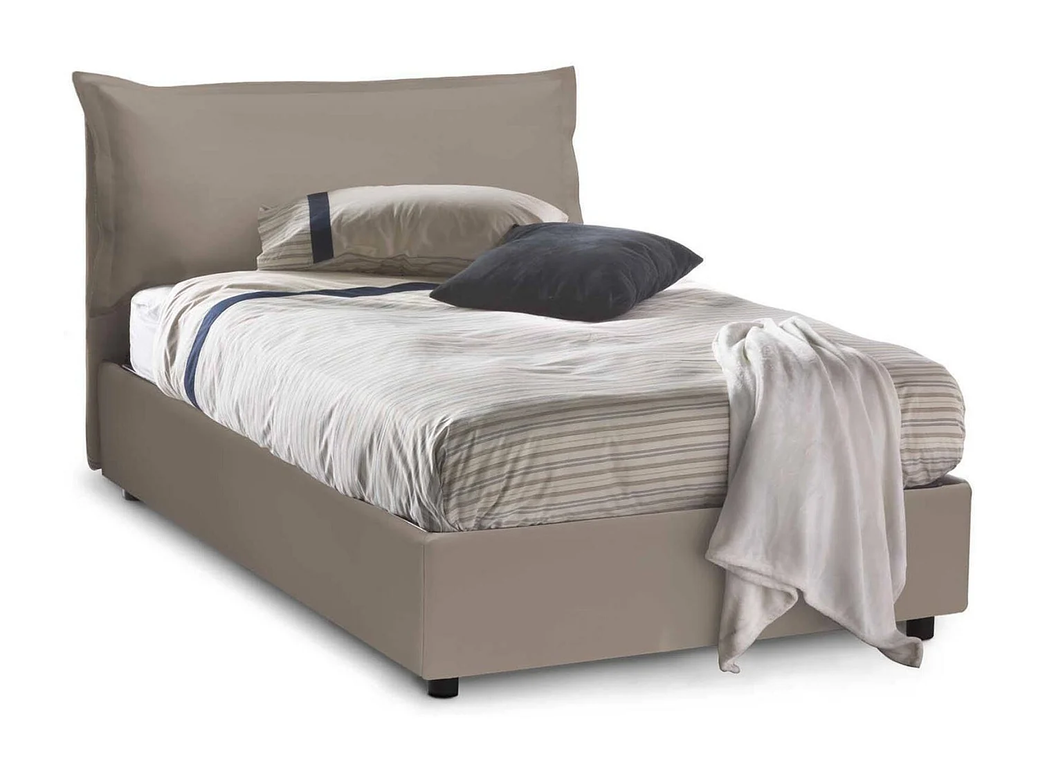 Letto piazza e mezza Olivia, Letto contenitore con rivestimento in ecopelle, 100% Made in Italy, Apertura frontale, adatto per materasso Cm 120x200, Tortora