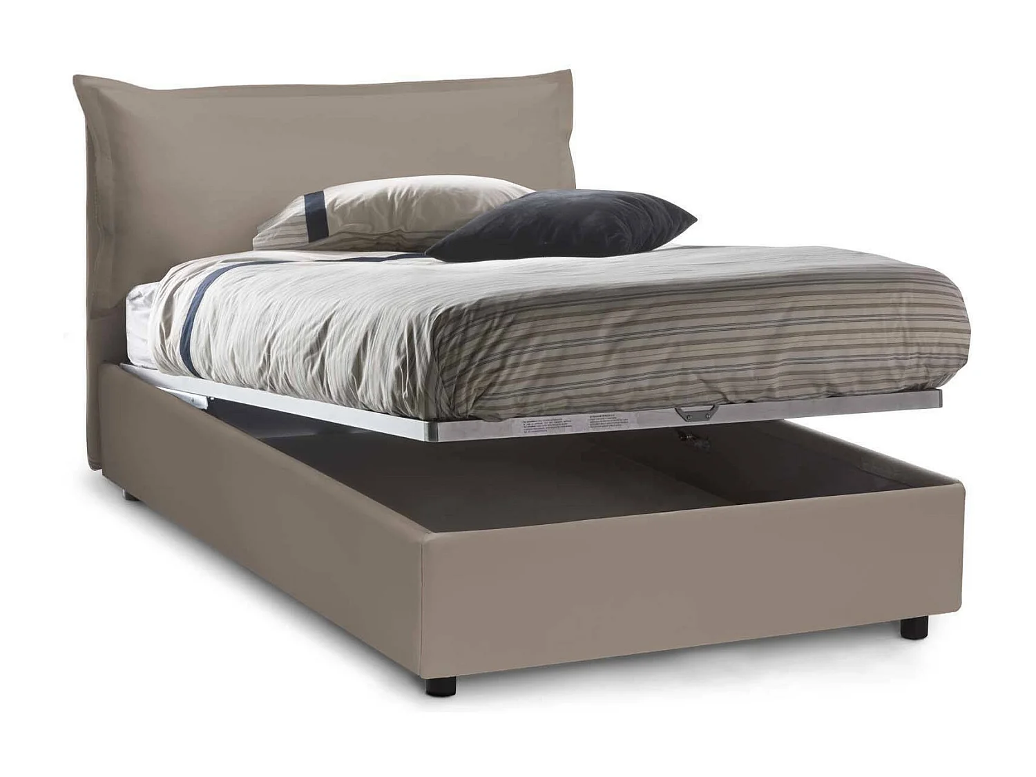 Letto piazza e mezza Olivia, Letto contenitore con rivestimento in ecopelle, 100% Made in Italy, Apertura frontale, adatto per materasso Cm 120x200, Tortora