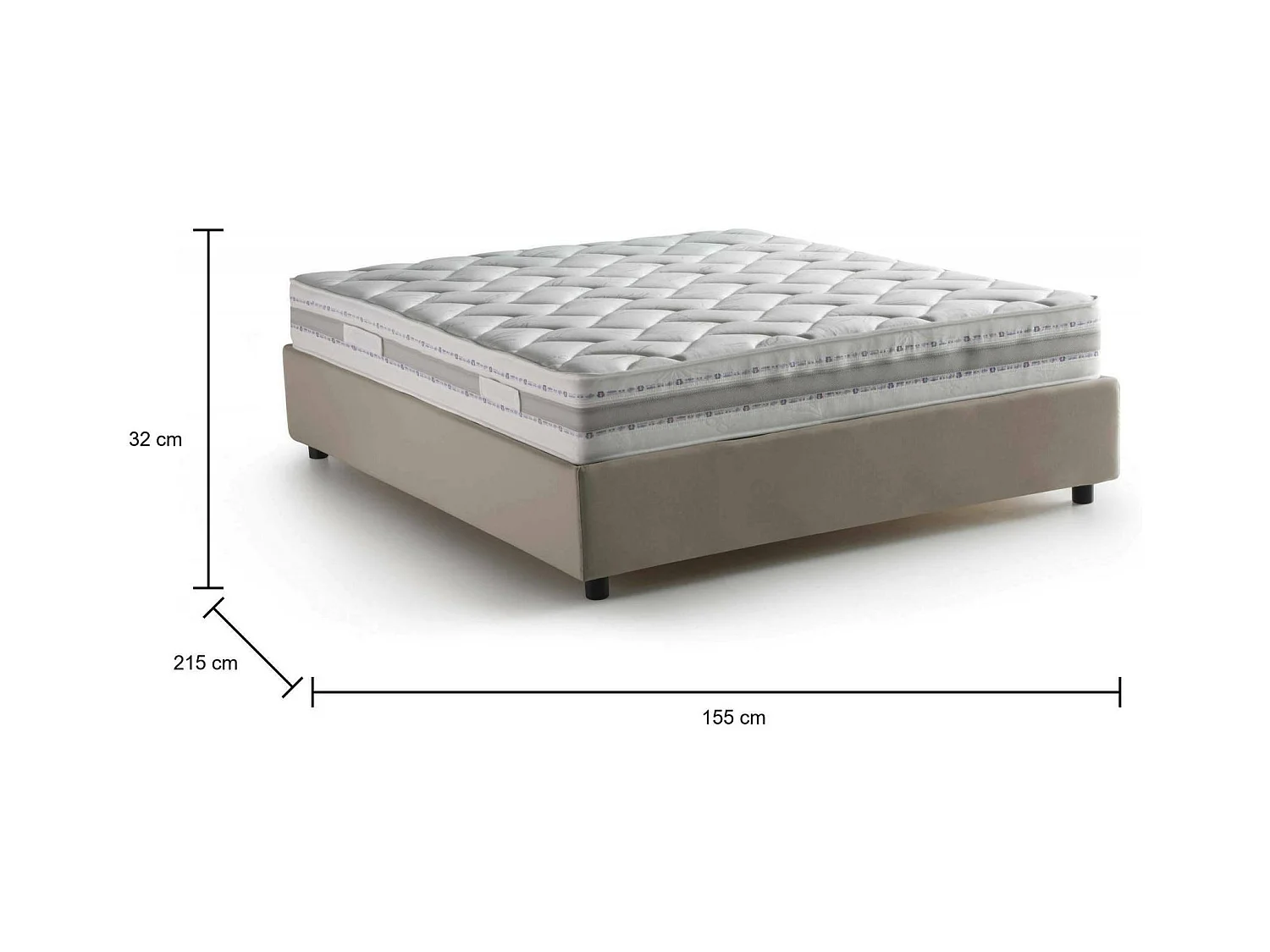 Lit double Gioia, Lit coffre avec revêtement en tissu, 100% Made in Italy, Ouverture frontale, avec matelas 140x200 cm inclus, Taupe