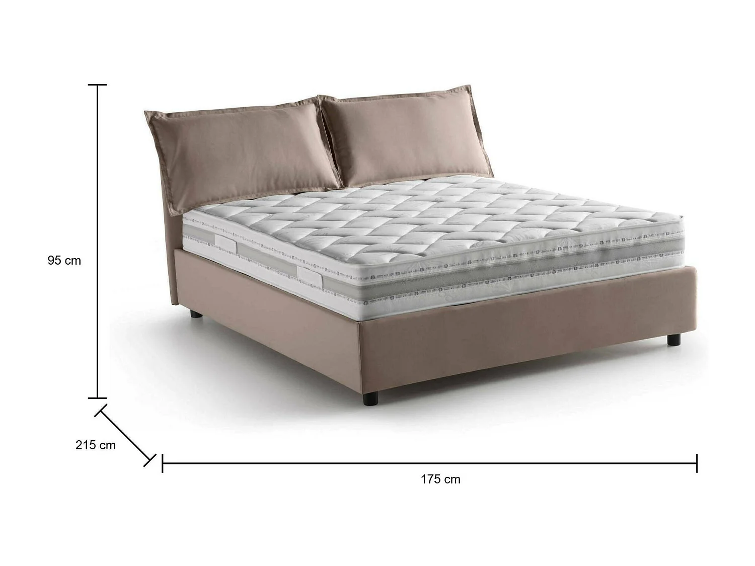 Letto matrimoniale Sabrina, Letto contenitore con rivestimento in tessuto, 100% Made in Italy, Apertura frontale, con materasso Cm 160x200 incluso, Tortora