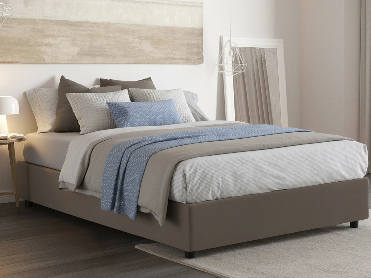 Talamo Italia Tweepersoonsbed Carlotta Grijs, Inclusief Afneembare Matras, Opbergruimte Made in Italy