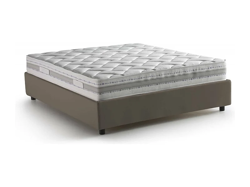 Carlotta tweepersoonsbed, Opbergbed met bekleding van eco-leer, 100% Made in Italy, Opening aan de voorkant, inclusief matras van 160x200 cm, Taupe