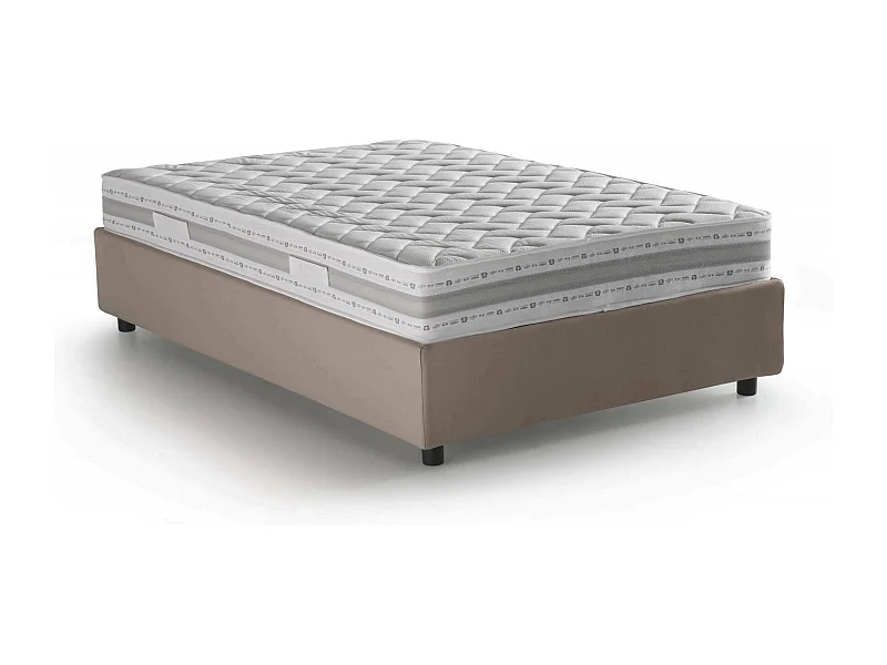 Chiara Doppelbett, Bettkasten mit Stoffbezug, 100 % Made in Italy, Öffnung vorne, inklusive Matratze 120 x 190 cm, Taupe