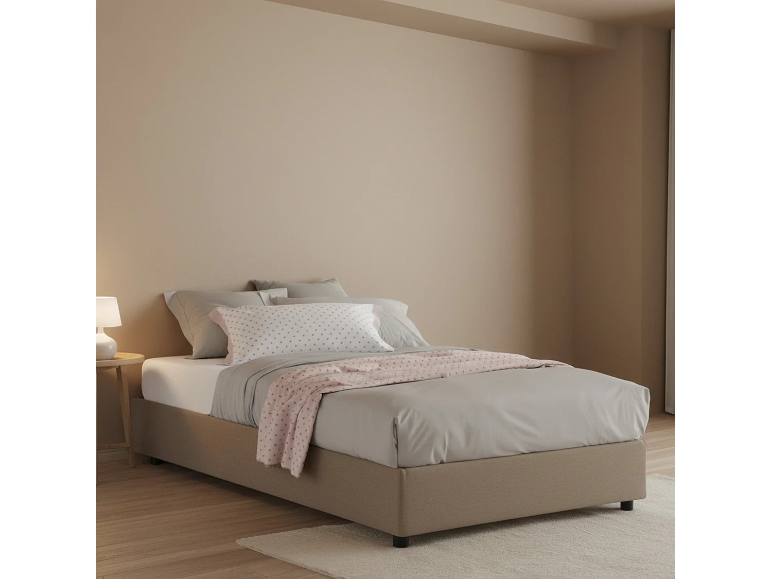 Lit double Chiara, Lit coffre avec revêtement en tissu, 100% Made in Italy, Ouverture frontale, avec matelas 120x190 cm inclus, Taupe