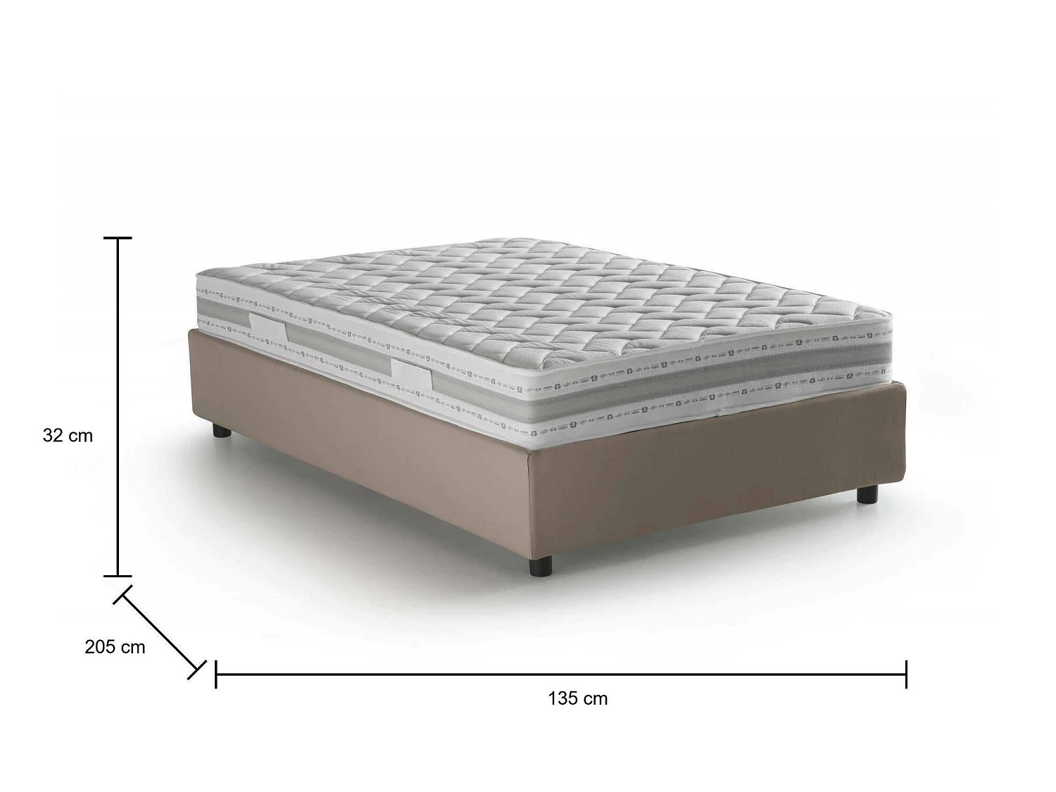 Lit double Chiara, Lit coffre avec revêtement en tissu, 100% Made in Italy, Ouverture frontale, avec matelas 120x190 cm inclus, Taupe