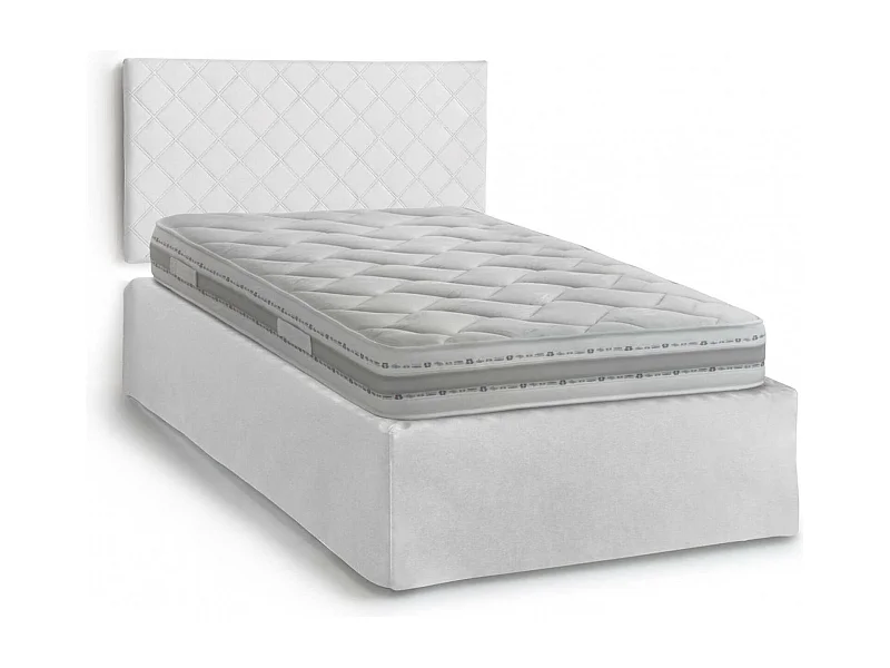 Lit double Cleide, ensemble tête de lit en éco-cuir avec sommier orthopédique et cantonnière, 100% Made in Italy, avec matelas inclus, 120x190 cm, Blanc