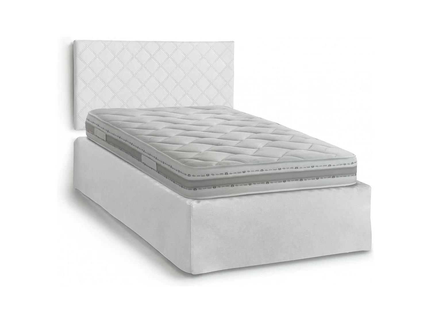 Lit double Cleide, ensemble tête de lit en éco-cuir avec sommier orthopédique et cantonnière, 100% Made in Italy, avec matelas inclus, 120x190 cm, Blanc