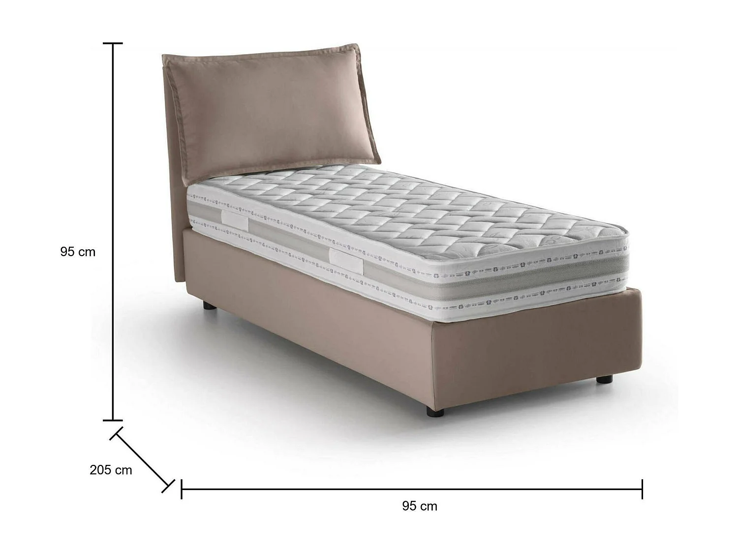 Lit simple Carolina, Lit coffre avec revêtement en tissu, 100% Made in Italy, Ouverture frontale, avec matelas 80x190 cm inclus, Taupe