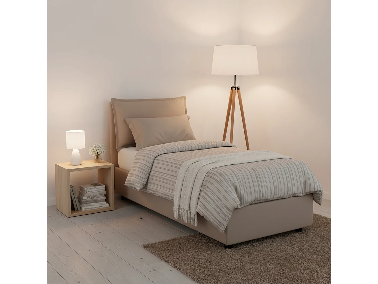 Letto singolo Carolina, Letto contenitore con rivestimento in tessuto, 100% Made in Italy, Apertura frontale, con materasso Cm 80x190 incluso, Tortora