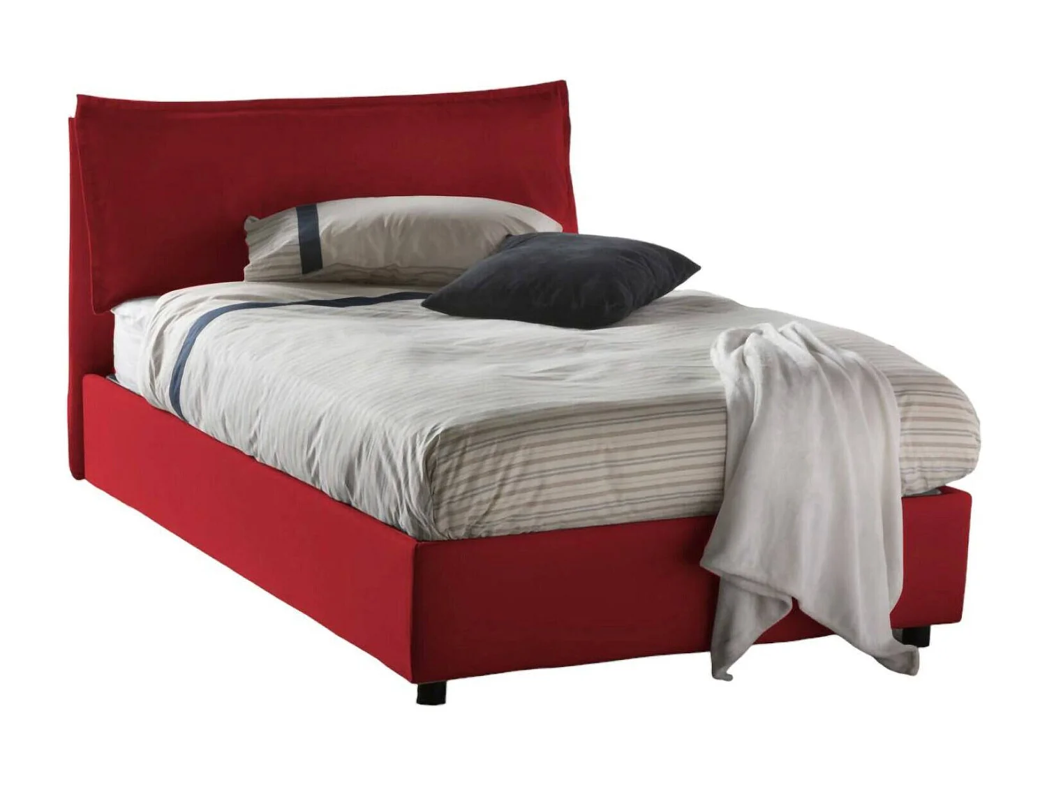 Lit double Desirée, Lit coffre avec revêtement en tissu, 100% Made in Italy, Ouverture frontale, avec matelas 120x190 cm inclus, Rouge