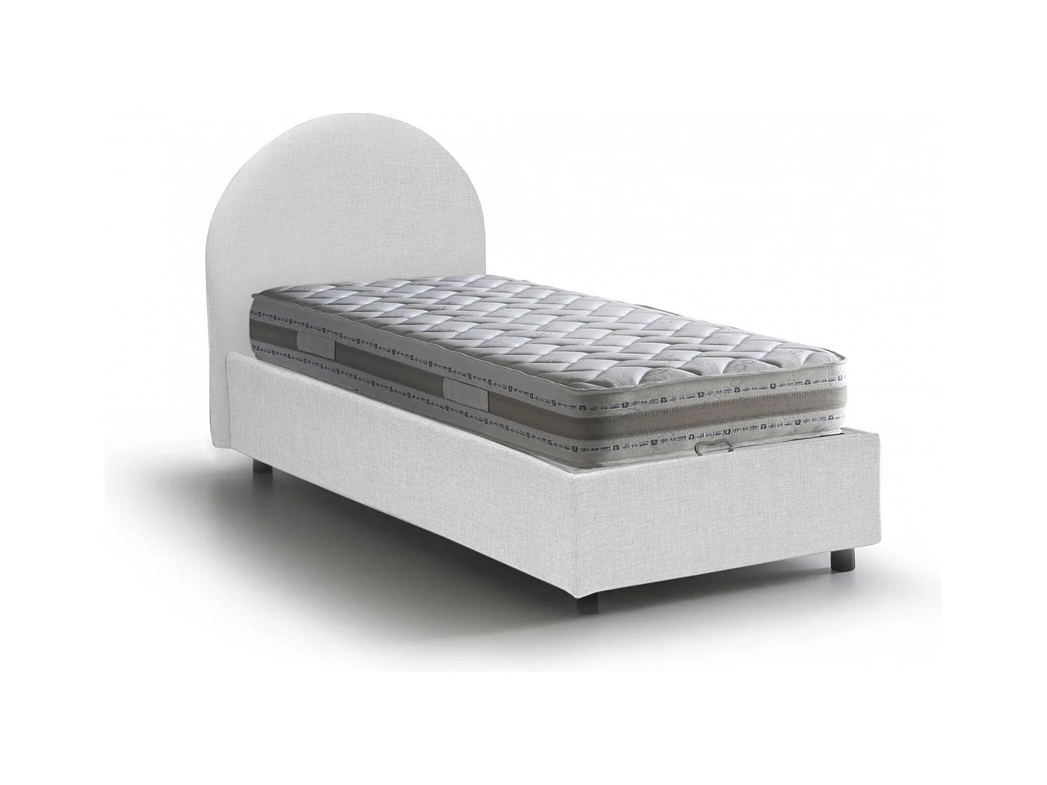Emma eenpersoonsbed, Opbergbed met stoffen bekleding, 100% Made in Italy, Opening aan de voorkant, inclusief matras van 80x190 cm, Wit