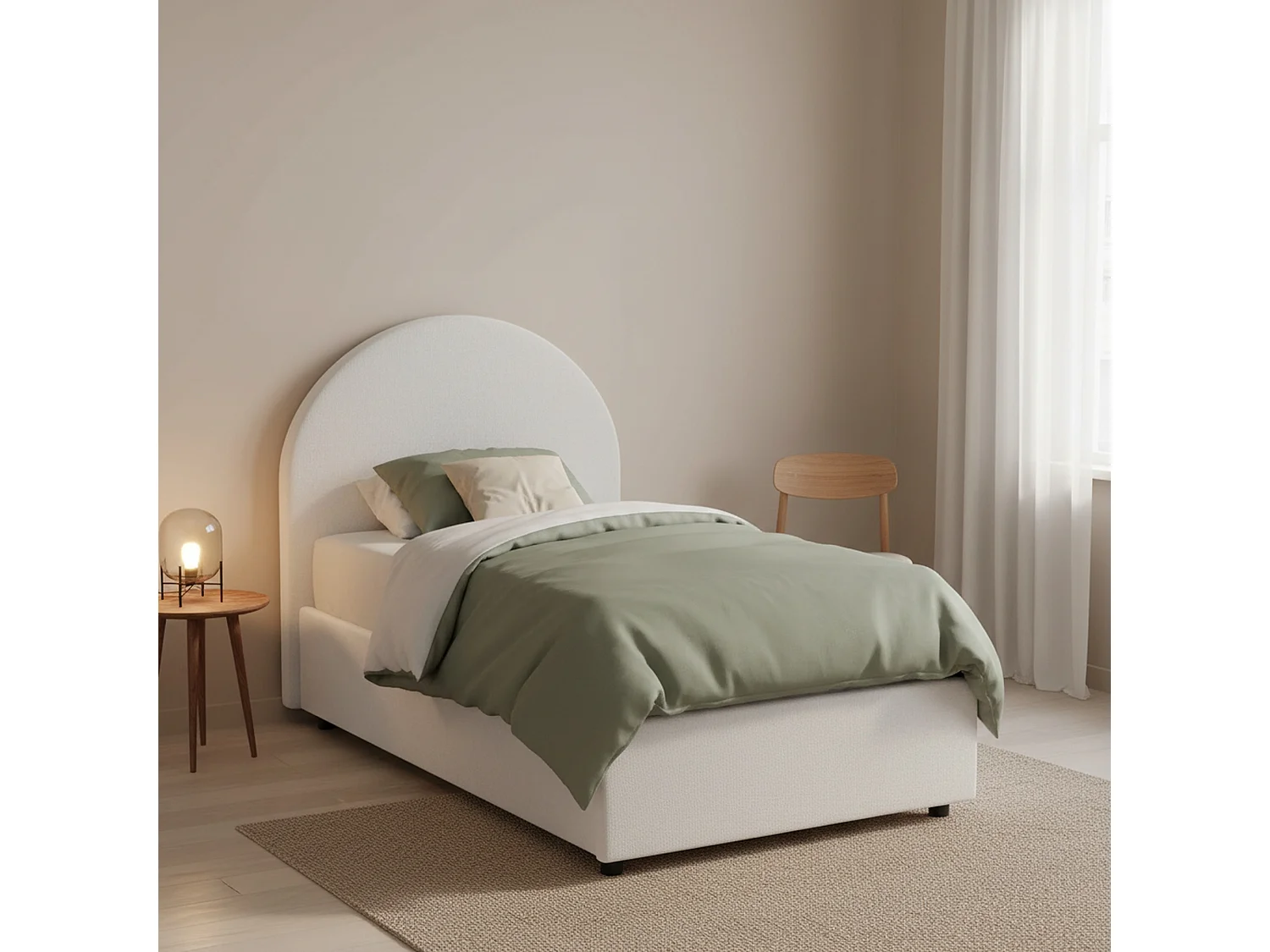 Lit simple Emma, ??Lit coffre avec revêtement en tissu, 100% Made in Italy, Ouverture frontale, avec matelas 80x190 cm inclus, Blanc