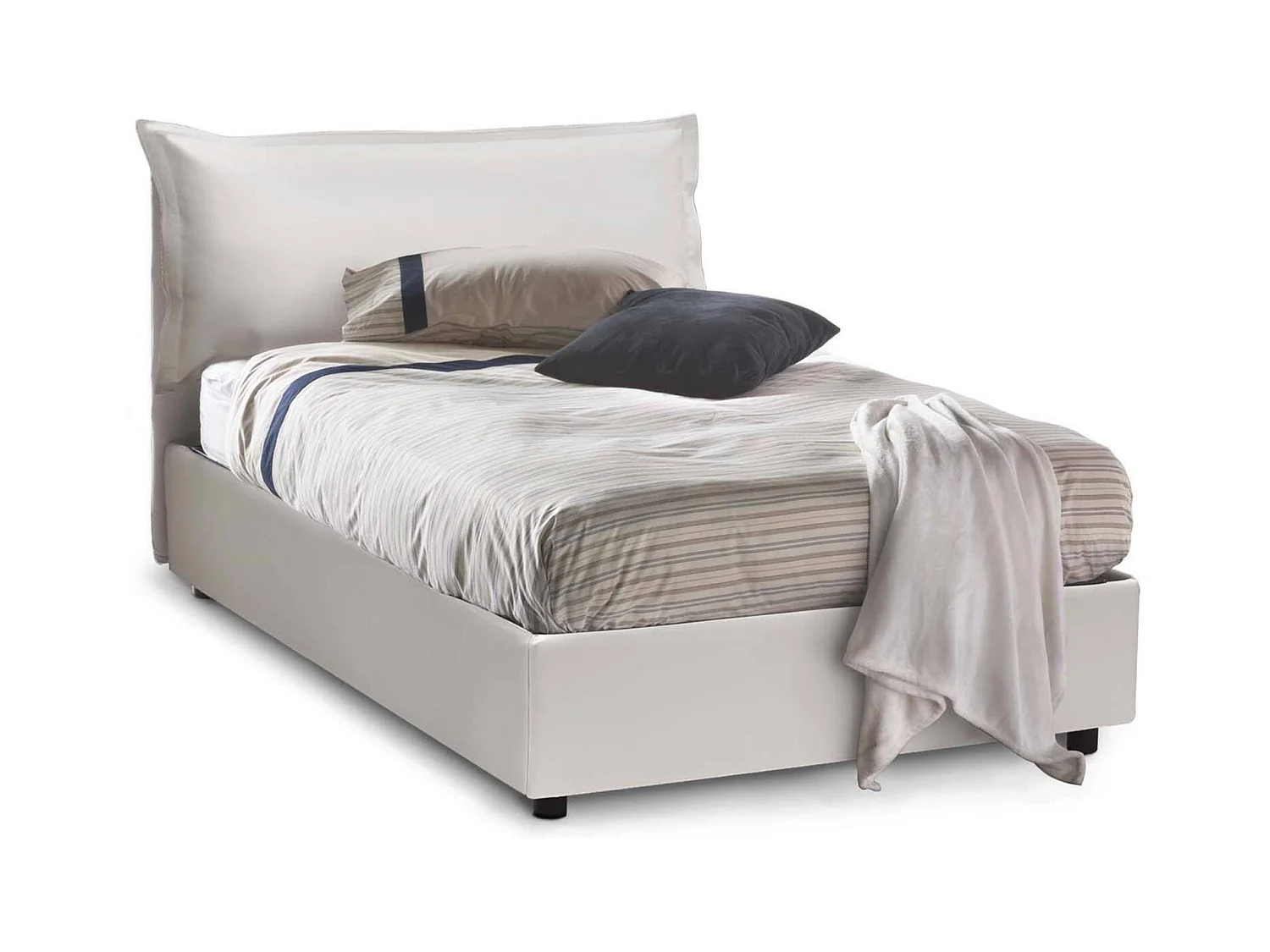 Clara tweepersoonsbed, Opbergbed met bekleding van eco-leer, 100% Made in Italy, Opening aan de voorkant, inclusief matras van 120x190 cm, Wit