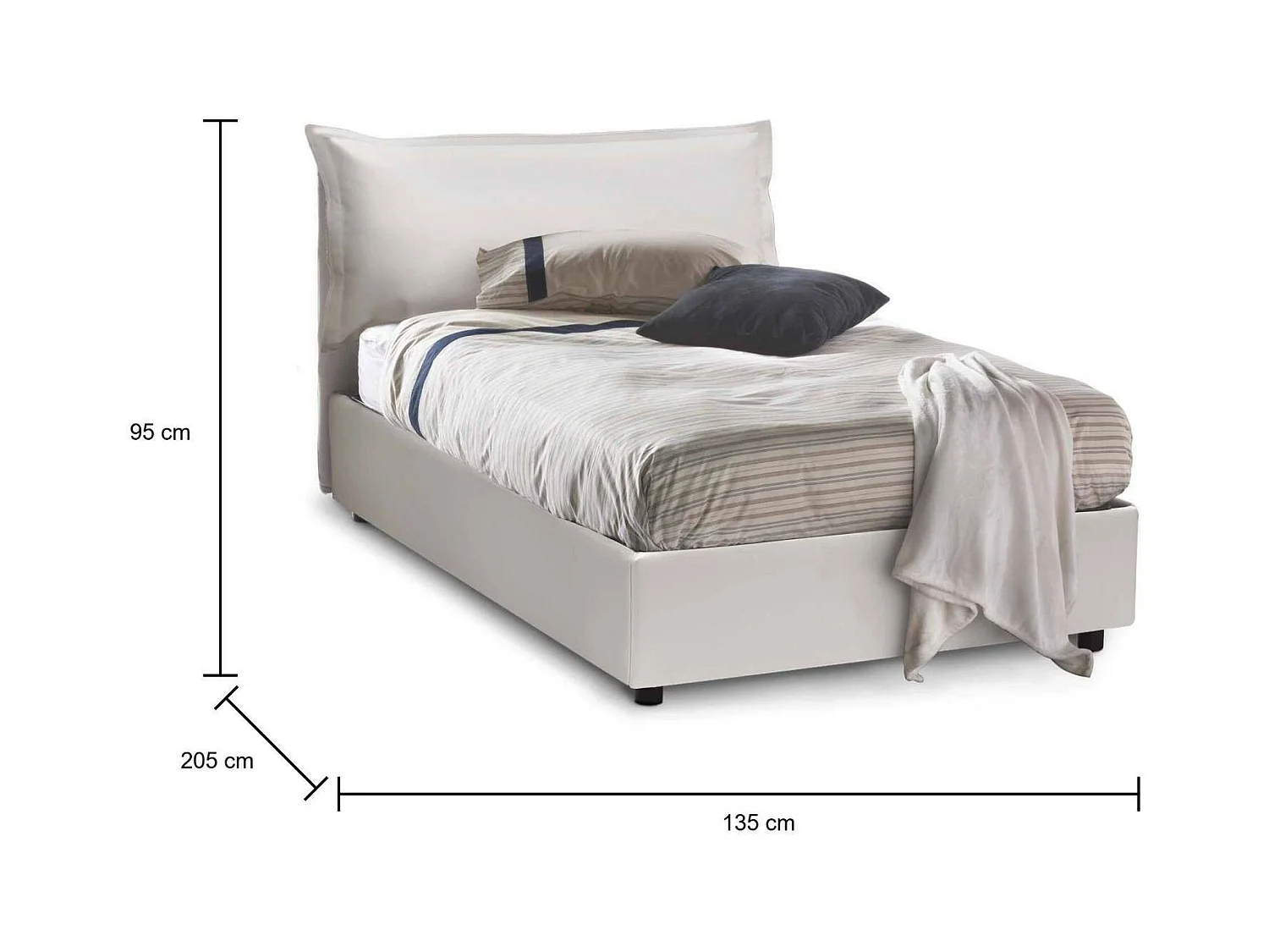 Lit double Clara, Lit coffre avec revêtement en éco-cuir, 100% Made in Italy, Ouverture frontale, avec matelas 120x190 cm inclus, Blanc