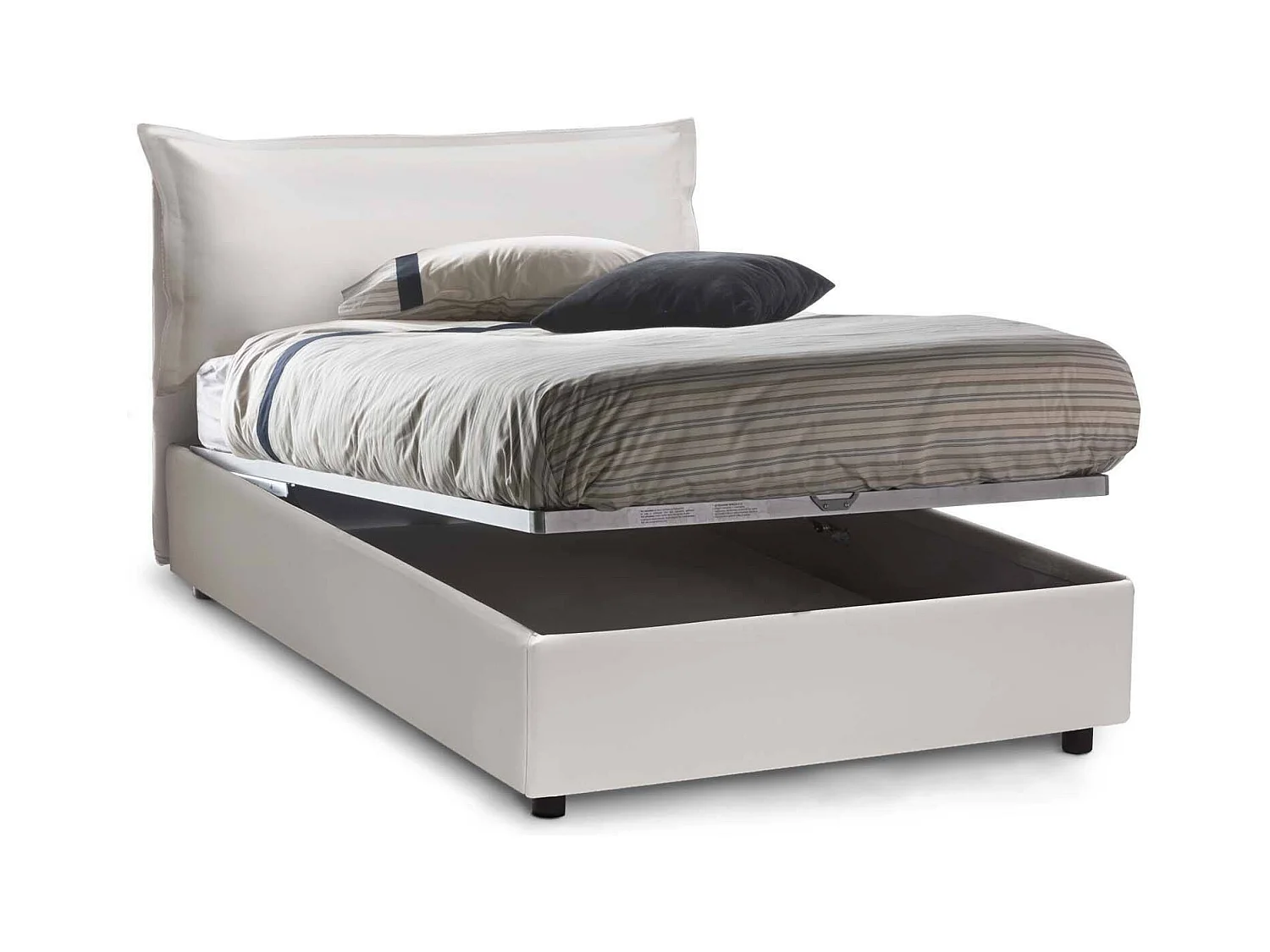 Lit double Clara, Lit coffre avec revêtement en éco-cuir, 100% Made in Italy, Ouverture frontale, avec matelas 120x190 cm inclus, Blanc