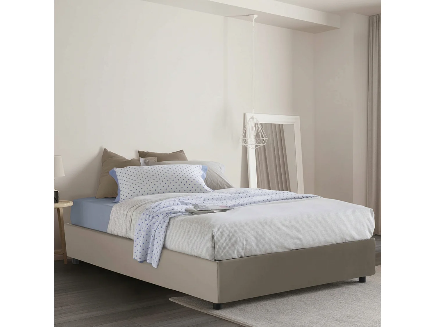 Lit double Matilde, lit coffre avec revêtement en éco-cuir, 100% Made in Italy, ouverture frontale, adapté pour matelas 120x190 cm, gris tourterelle