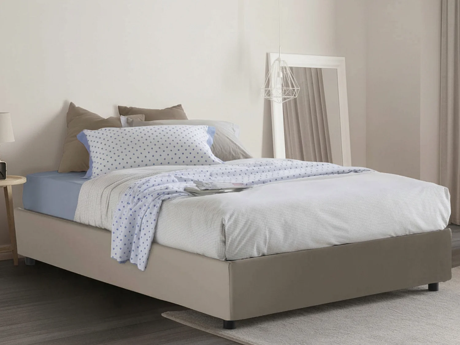 Lit double Matilde, lit coffre avec revêtement en éco-cuir, 100% Made in Italy, ouverture frontale, adapté pour matelas 120x190 cm, gris tourterelle