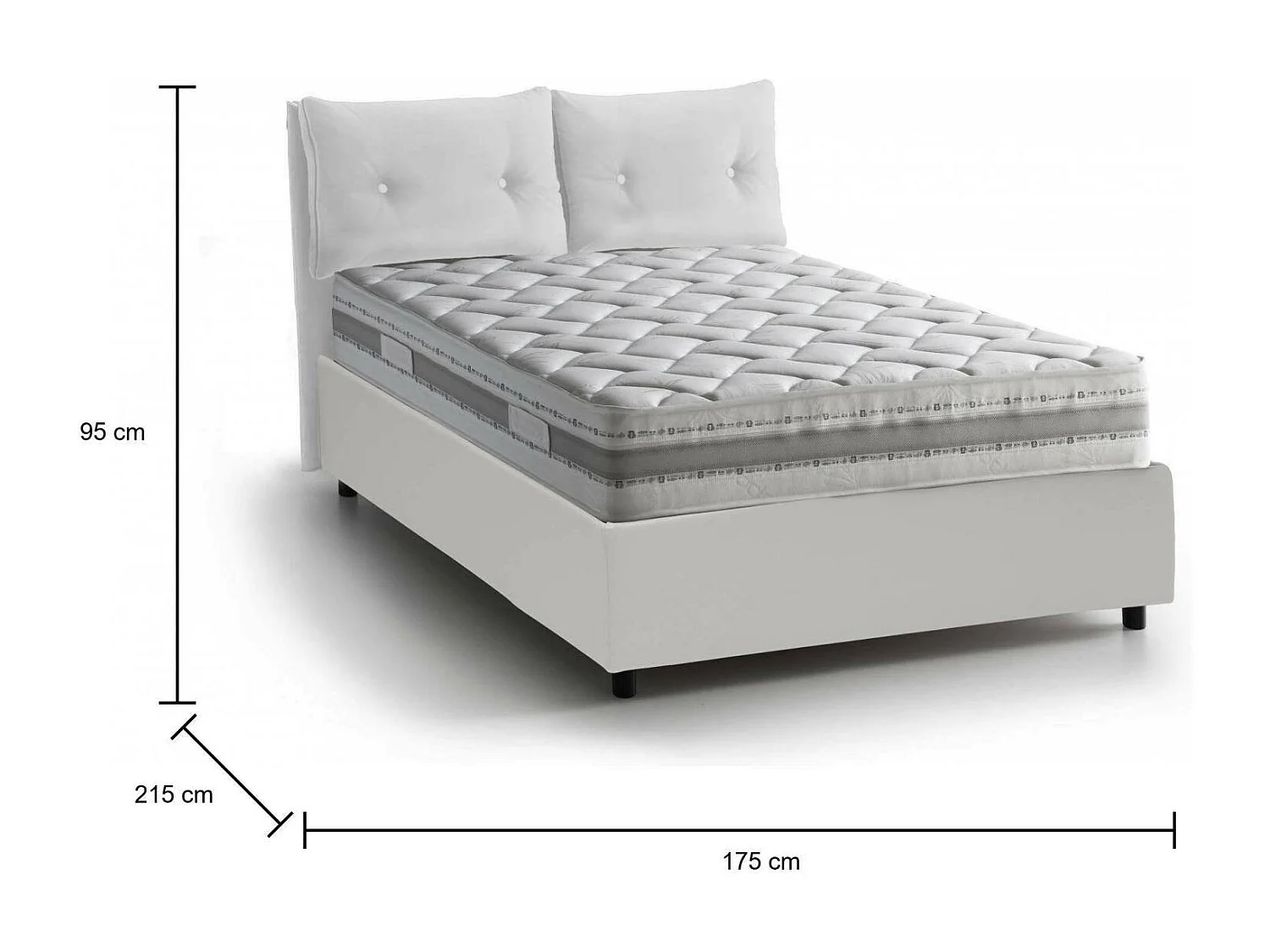 Cama doble Morena, Cama contenedor con tapizado en ecopiel, 100% Made in Italy, Apertura frontal, con colchón de 160x200 cm incluido, Blanco