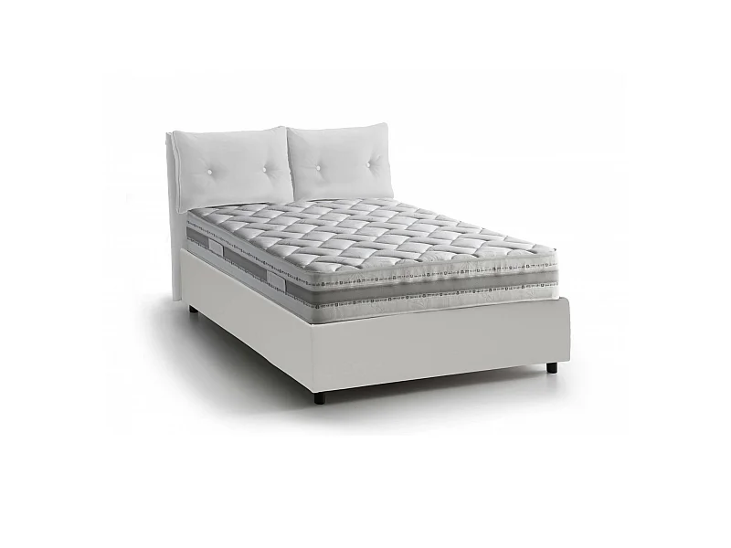 Cama doble Morena, Cama contenedor con tapizado en ecopiel, 100% Made in Italy, Apertura frontal, con colchón de 160x200 cm incluido, Blanco
