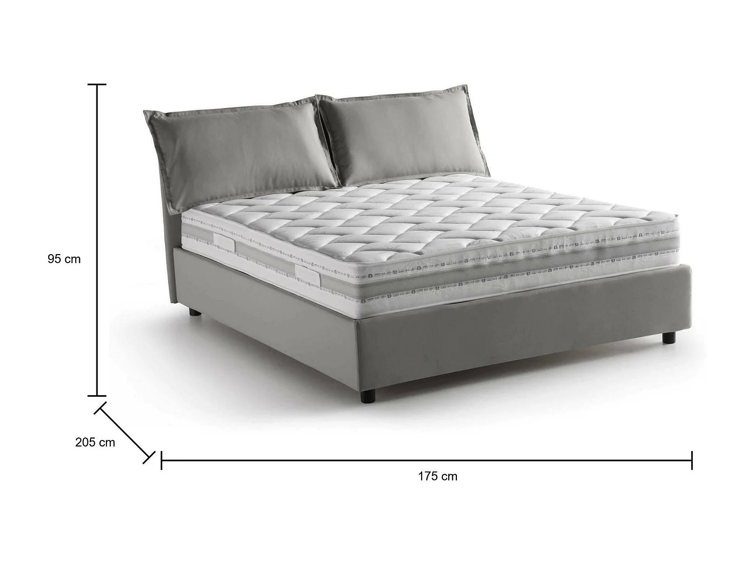 Cama de casal Denise, Cama arrumação com forro de tecido, 100% Fabricado na Itália, Abertura frontal, com colchão 160x190 cm incluído, Cinza