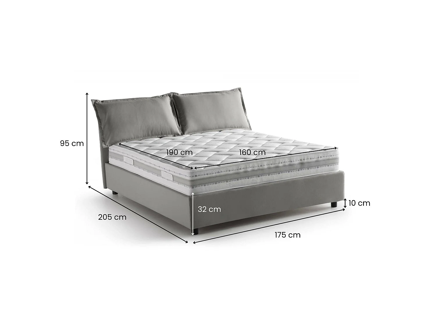 Talamo Italia Tweepersoonsbed Denise Grijs Inclusief Matras, Afneembaar, Met Opbergruimte Made in Italy