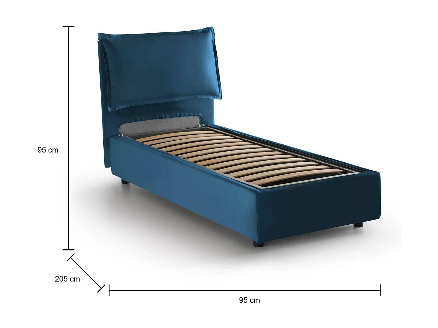 Lit simple Vanessa, Lit coffre avec revêtement en tissu, 100% Made in Italy, Ouverture frontale, adapté pour matelas 80x190 cm, Bleu