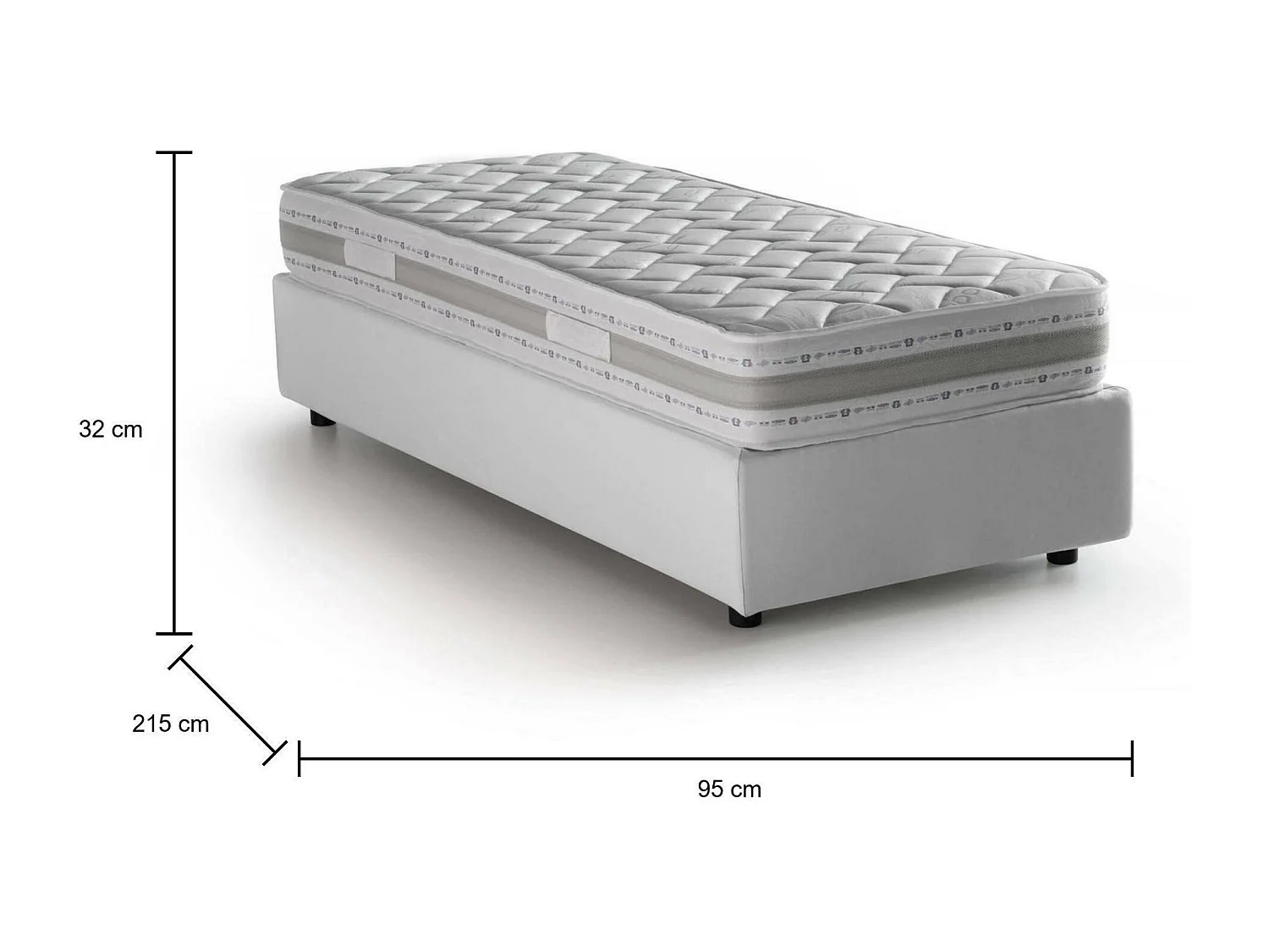 Eenpersoonsbed Rachele, Opbergbed met stoffen bekleding, 100% Made in Italy, Opening aan de voorkant, inclusief matras van 80x200 cm, Wit