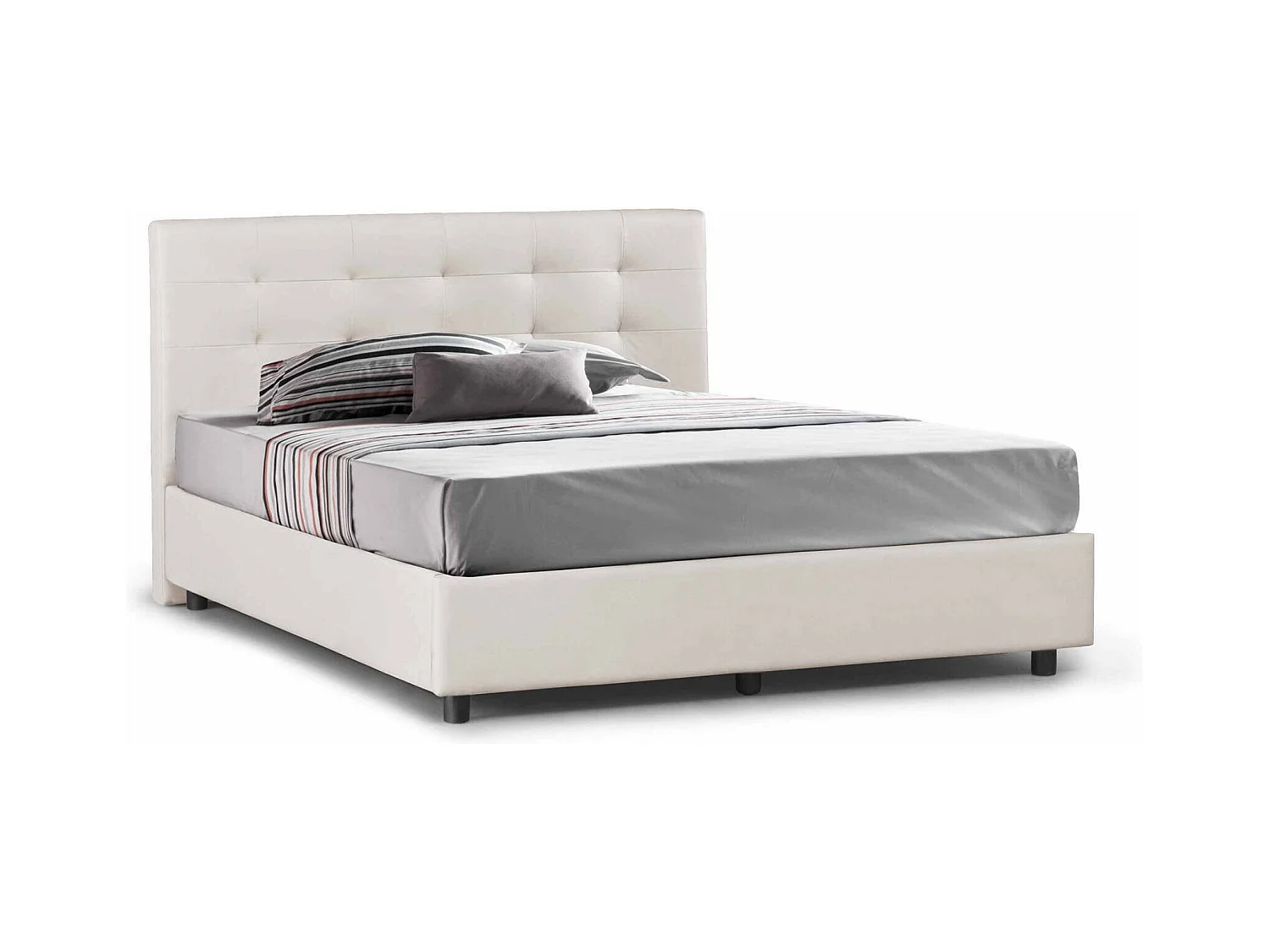 Virginia tweepersoonsbed, Opbergbed en hoofdeinde van ecoleer, 100% Made in Italy, Opening aan de voorkant, geschikt voor matras van 160x190 cm, Wit