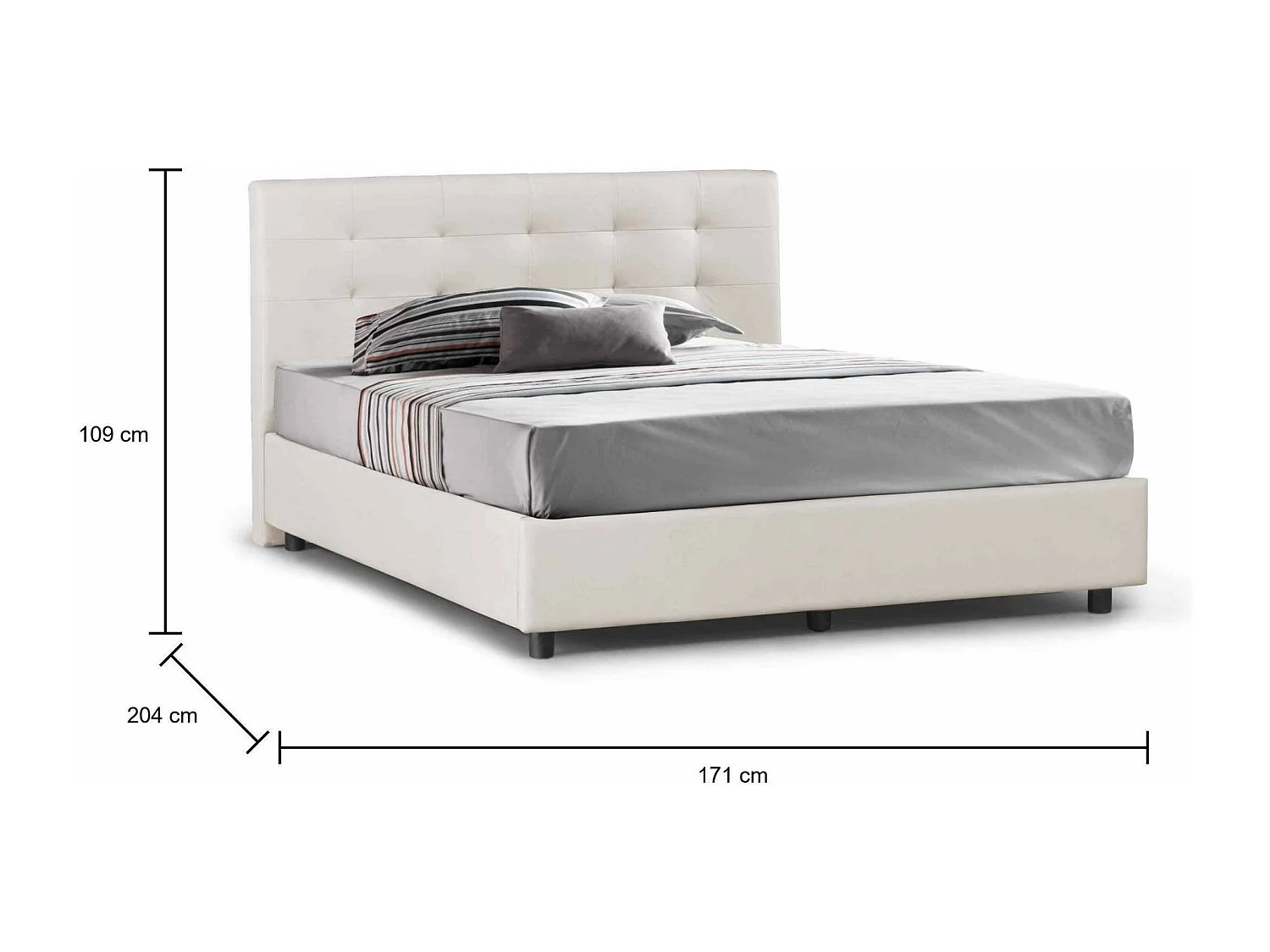 Virginia tweepersoonsbed, Opbergbed en hoofdeinde van ecoleer, 100% Made in Italy, Opening aan de voorkant, geschikt voor matras van 160x190 cm, Wit