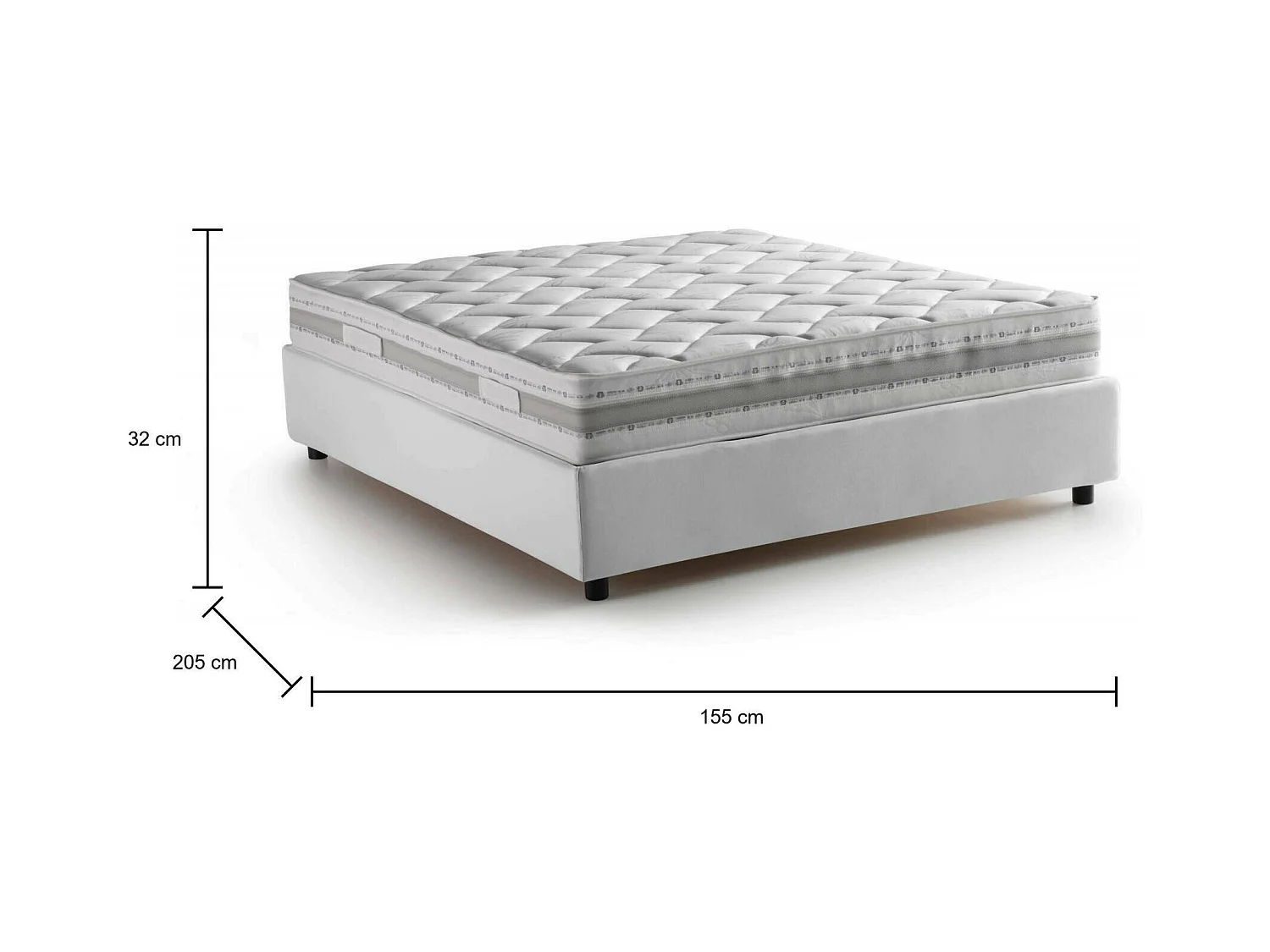 Lit double Adele, Lit coffre avec revêtement en tissu, 100% Made in Italy, Ouverture frontale, avec matelas 140x190 cm inclus, Blanc