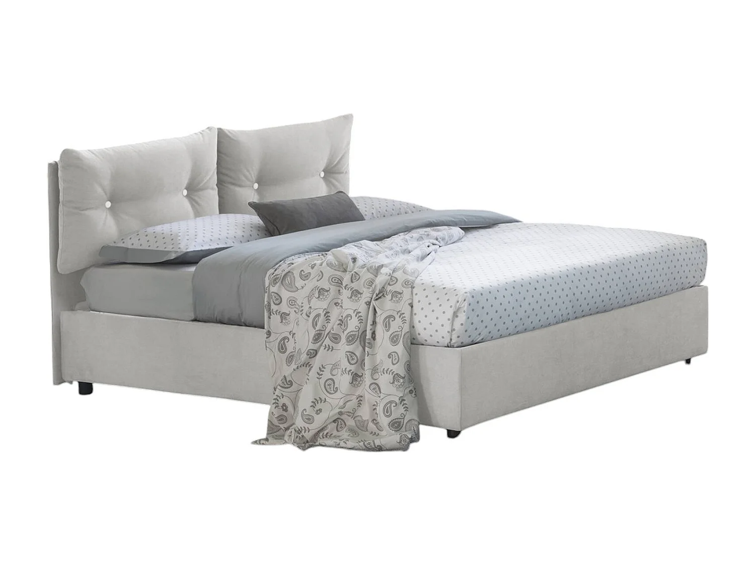 Lit double Miriam, lit coffre avec revêtement en tissu, 100% Made in Italy, ouverture frontale, adapté pour matelas 120x190 cm, blanc