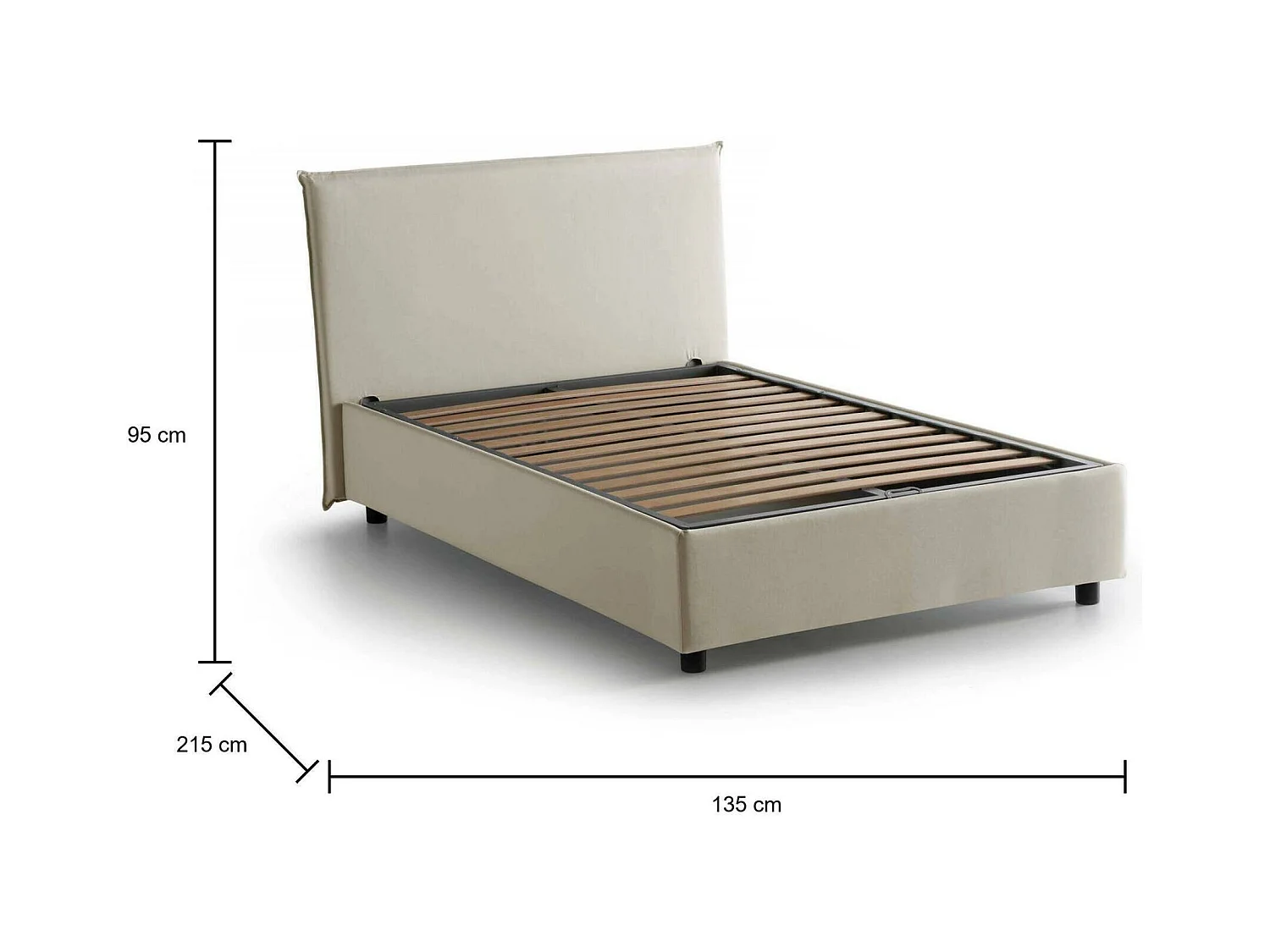 Lit double Astrid, lit coffre avec revêtement en tissu, 100% Made in Italy, ouverture frontale, adapté pour matelas 120x200 cm, Beige